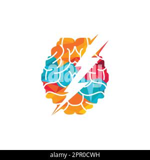 Thunder cervello vettore logo design. Potenza del cervello con il modello elettrico di disegno di marchio. Illustrazione Vettoriale