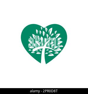 Astratto cuore e albero simbolo croce religiosa icona disegno vettoriale. Illustrazione Vettoriale