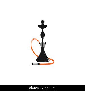 Design con logo hookah. Logo Vintage sheesha. Emblema del lounge cafe. Arabo bar o casa, negozio modello di design vettoriale. Illustrazione Vettoriale