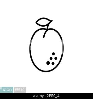 Prugna con icona vettore foglia Illustrazione Vettoriale