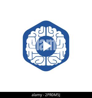 Design del logo vettoriale del lettore multimediale cerebrale. Modello di logo Mind Play. Illustrazione Vettoriale