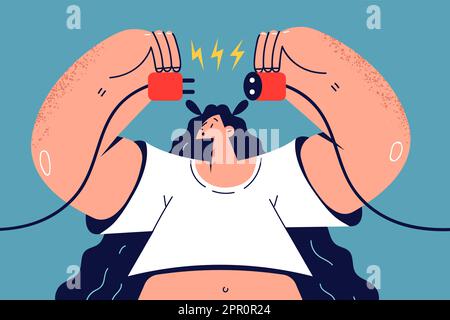 Donna collega la spina elettrica in tasca Illustrazione Vettoriale