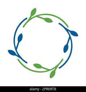 Semplice corona rotonda con rami di contorno. Bordo di foglie verdi. Elemento decorativo di design. Doodle cornice per l'invito logo Illustrazione Vettoriale