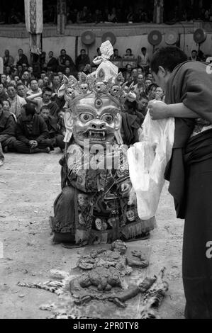 Effigie umana è tagliato fino a rimuovere la negatività al Monlam Chenpo, Katok Dorjeden monastero - Kham, (Tibet), Sichuan, in Cina Foto Stock