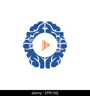 Design del logo vettoriale del lettore multimediale cerebrale. Modello di logo Mind Play. Illustrazione Vettoriale