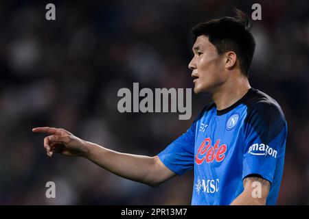 Torino, Italia. 23 aprile 2023. Kim min-jae della SSC Napoli gesta durante la Serie Una partita di calcio tra Juventus FC e SSC Napoli. Credit: Nicolò campo/Alamy Live News Foto Stock