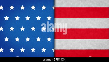 Composizione di stelle bianche e strisce rosse su sfondo blu e bianco Foto Stock