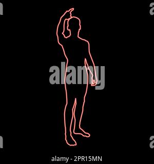 Neon uomo mostra il suo dito su concetto silhouette icona rosso colore vettore illustrazione immagine stile piatto Illustrazione Vettoriale