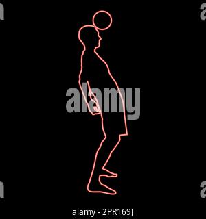 Neon giocatore di calcio che colpisce la testa di palla silhouette testa di testa icona rosso colore vettore illustrazione immagine stile piatto Illustrazione Vettoriale