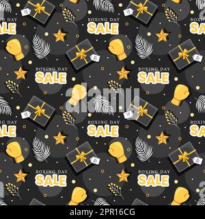 Vendita di giorno di boxe disegno senza cuciture modello con guanto e scatola regalo per la promozione o lo shopping su modello disegno piano di Cartoon mano Illustrazione Vettoriale