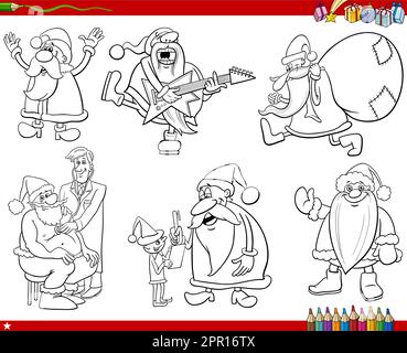 Cartoon Babbo Natale caratteri impostare la pagina di colorazione Illustrazione Vettoriale