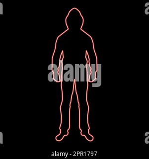 Neon uomo nel cappuccio concetto pericolo silhouette lato anteriore icona rosso colore vettore illustrazione immagine stile piatto Illustrazione Vettoriale