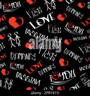 Nero, rosso e bianco amano il motivo senza cuciture Illustrazione Vettoriale