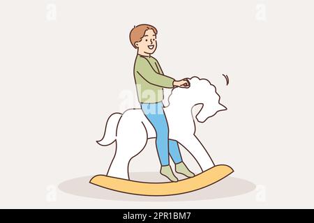 Bambino felice che dondola su un cavallo a dondolo Illustrazione Vettoriale