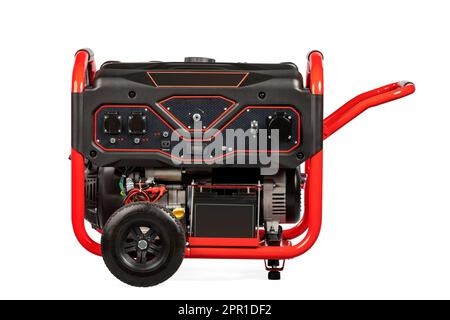 Generatore di gas elettrico portatile rosso e nero isolato su bianco per l'energia di riserva. Foto Stock