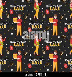 Vendita di giorno di boxe disegno senza cuciture modello con guanto e scatola regalo per la promozione o lo shopping su modello disegno piano di Cartoon mano Illustrazione Vettoriale