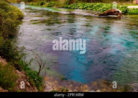 Vista della sorgente d'acqua Blue Eye, Albania Foto Stock