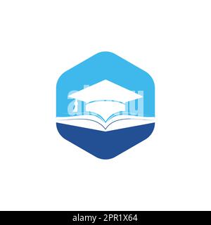 Modello con logo vettoriale per il cappello e il libro. Concetto di logo Education. Illustrazione Vettoriale