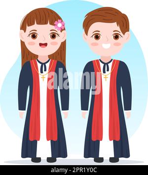 Pastore luterano o leader religioso cristiano protestante che investe in Cartoon piano disegnato a mano modello Illustrazione Illustrazione Vettoriale