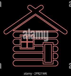 Neon casa in legno Granaio con legno Cabine modulari in legno Case modulari in legno colore rosso vettore illustrazione immagine appartamento stile Illustrazione Vettoriale