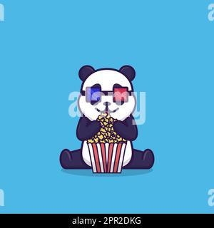 Simpatico panda guardando il cinema mangiare pop corn Illustrazione Vettoriale