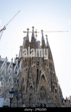 Particolare architettonico della Sagrada Família, la più grande chiesa cattolica incompiuta del mondo situata a Eixample, progettata da Antoni Gaudí Foto Stock