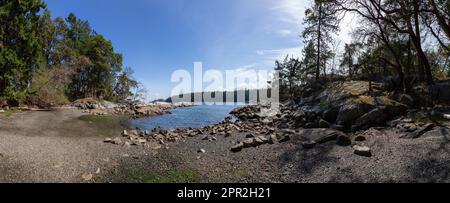 Rocky Shore sulla costa occidentale dell'Oceano Pacifico a Nanoose Bay. Natura sfondo Foto Stock