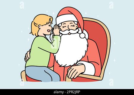 Bambino che sussurra nell'orecchio di Babbo Natale Illustrazione Vettoriale