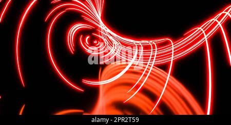 Foto di una vibrante luce rossa astratta e vorticosa contro uno sfondo nero 3D raffigurazione di rendering Foto Stock