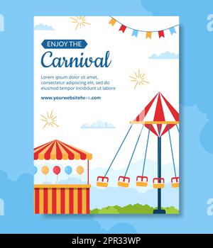 Modello di poster del Carnevale del Parco dei Divertimenti Cartoon Flat disegnato a mano Illustrazione Illustrazione Vettoriale