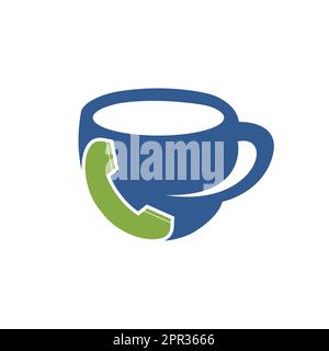 Logo vettoriale chiamata caffè. Icona del ricevitore e della tazza. Illustrazione Vettoriale