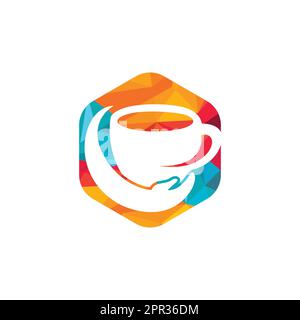 Logo vettoriale per la cura del caffè. Tazza da caffè e design icona a mano. Illustrazione Vettoriale