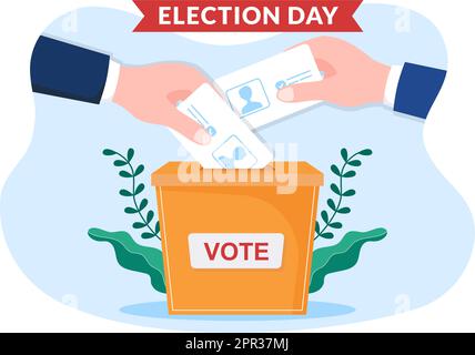 Giorno delle elezioni politiche mano disegnata Cartoon Flat Illustrazione con gli elettori che gettano Ballots a luogo di polling negli Stati Uniti adatto per Poster o Campagna Illustrazione Vettoriale