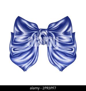 Elegante archetto multistrato in tessuto satinato blu. Illustrazione digitale su sfondo bianco. Elemento decorativo per l'imballaggio di regali, fiori. Il w Foto Stock