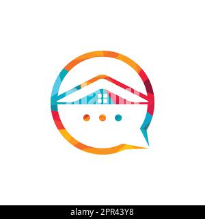 Disegno del logo del vettore domestico della chat. Online chat house vettore logo design concetto. Illustrazione Vettoriale