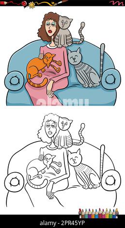 cartoon ragazze o donne gruppo colorazione pagina Illustrazione Vettoriale