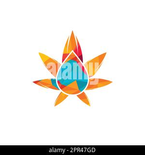 Icona con il logo della goccia di acqua in foglia di cannabis. Concetto di logo vettoriale dell'olio di cannabis. Illustrazione Vettoriale