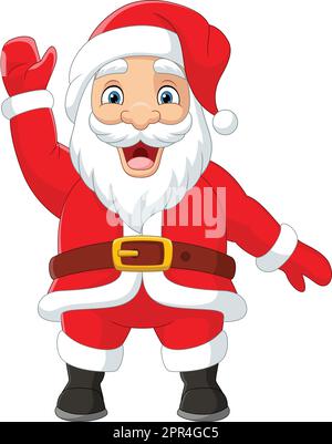 Cartone animato felice babbo natale che ondava la mano Illustrazione Vettoriale