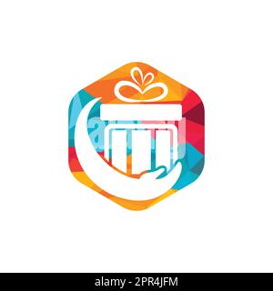 Modello di disegno del marchio del vettore di cura del regalo. Modello del logo del negozio di articoli da regalo. Illustrazione Vettoriale