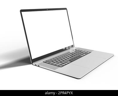 Notebook realistico - mockup notebook, con schermo vuoto per il tuo design, isolato su sfondo bianco dettagli di alta qualità - rendering 3D Foto Stock