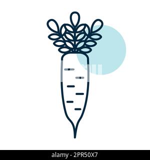 Radish daikon giapponese con icona vettore foglia Illustrazione Vettoriale