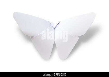 Carta farfalla origami isolato su uno sfondo bianco Foto Stock