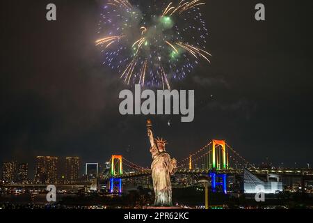 Vista notturna e fuochi d'artificio a Tokyo (fuochi d'artificio Odaiba Rainbow 2019) Foto Stock