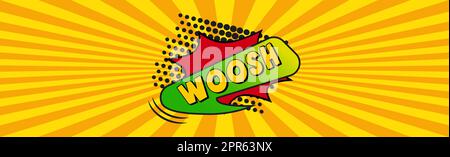 Iscrizione con zoom comico WOOSH su sfondo colorato - vettore Foto Stock