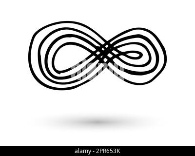 Simbolo infinito disegnato a mano con un pennello d'inchiostro. Icona con linea sottile per tracciare. Il moderno profilo della grunge di doodle. Ciclo, infinito, concetto di vita. Elemento di disegno grafico Foto Stock