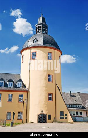 La Fat Tower del castello di Unteres Schloss a Siegen, nello stato della Renania settentrionale-Vestfalia, in Germania Foto Stock