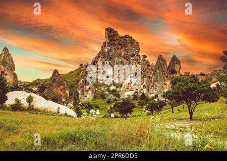 Il Castello di Uchisar in Cappadocia Foto Stock