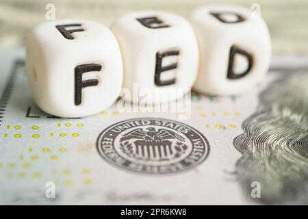 FED il sistema della Federal Reserve, il sistema bancario centrale degli Stati Uniti d'America. Foto Stock