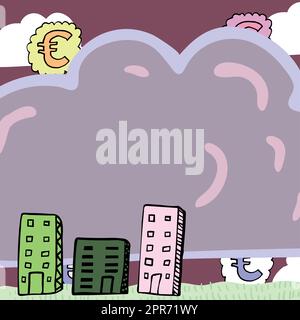Nuova idea scritta Cloud con Euro segni in background e gli edifici. Foto Stock