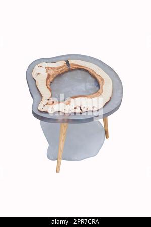 Piccolo tavolo da caffè epossidico con vista dall'alto. Elemento interno Foto Stock